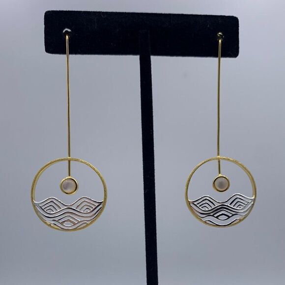NMOT, solid sterling with 22 K real gold vermeil accents, drop earrings - Picture 1 of 11